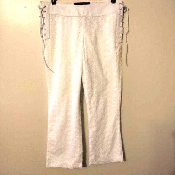 Elements by Vakko White Eyelet Leather Waistband Cropped Pants 4 - Picture 1 of 8